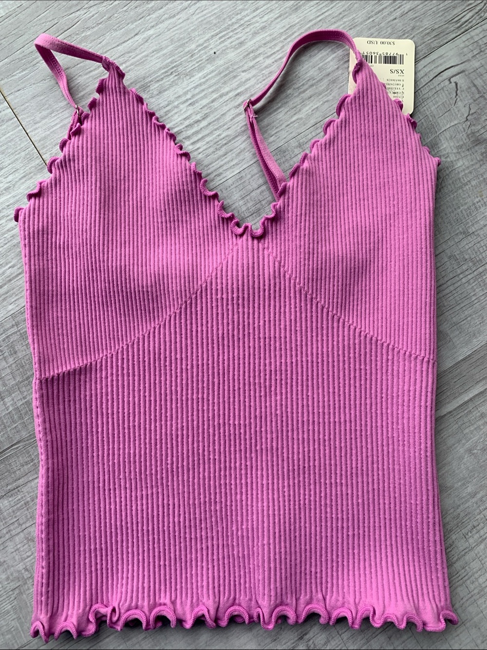 Intimately by Free People Ribbed Scallop-Edge V-Neck Camisole, Size XS/S.